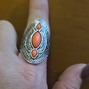 Silver and Orange Statement Ring